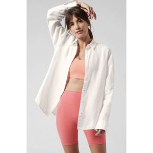 New Athleta Playa White Linen Dress Shirt Cover Up Size Medium